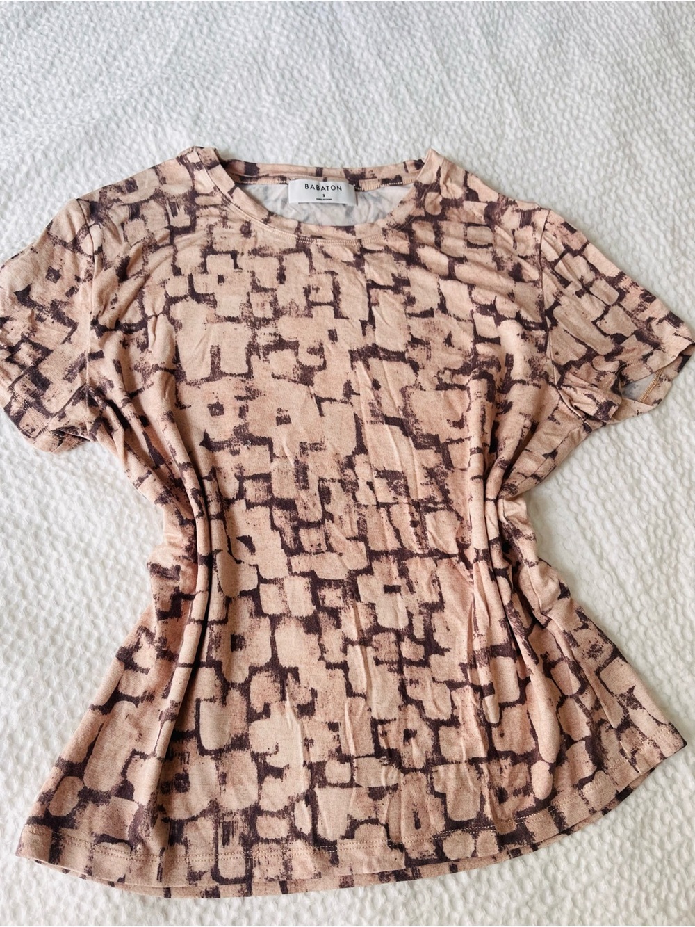 Babaton Peach and Brown Abstract Short Sleeve Top